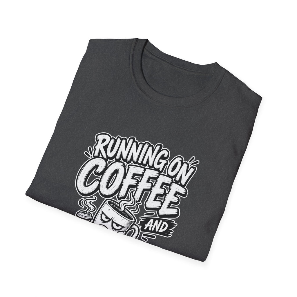 Funny Dark Humor Tshirt — Funny Office Tshirt Dark Humor Graphic Tee Unique Coworker Gift  RUNNING ON COFFEE AND PASSIVE AGGRESSION Shirt