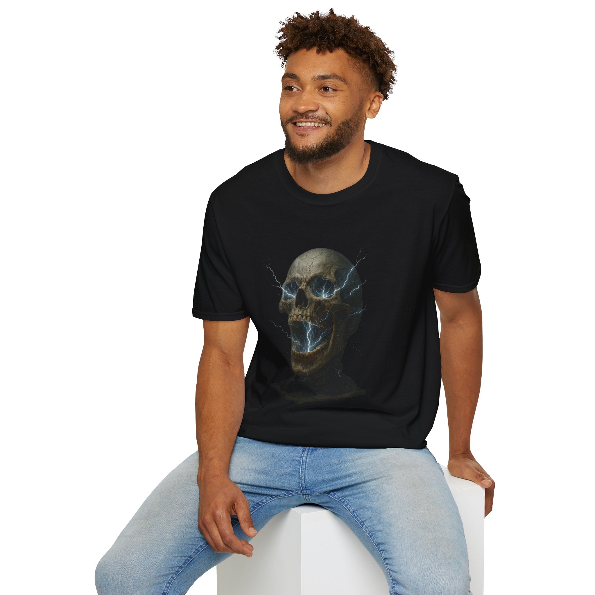 Funny Mens Electric Skull T-Shirt Classic Short Sleeve Shirt Apparel Clothing