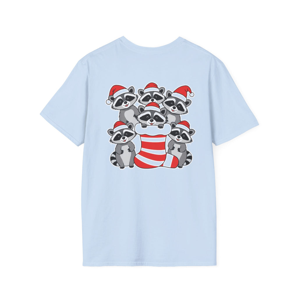 Cute Christmas Raccoons Shirt Funny Santa Hat Unisex Softstyle Tee Gift