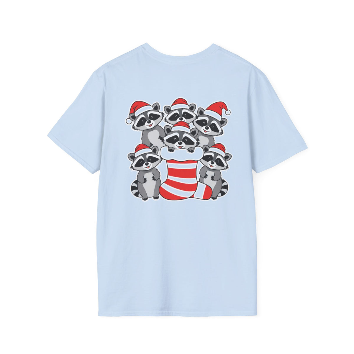 Cute Christmas Raccoons Shirt Funny Santa Hat Unisex Softstyle Tee Gift