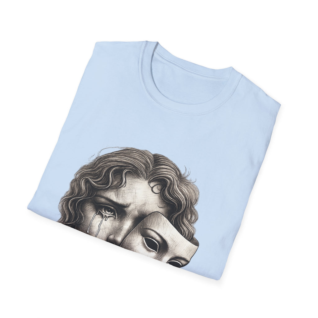 Crying Woman Mask Art T-Shirt | Hidden Emotions Sketch Graphic Tee Unisex Unisex Softstyle T-Shirt