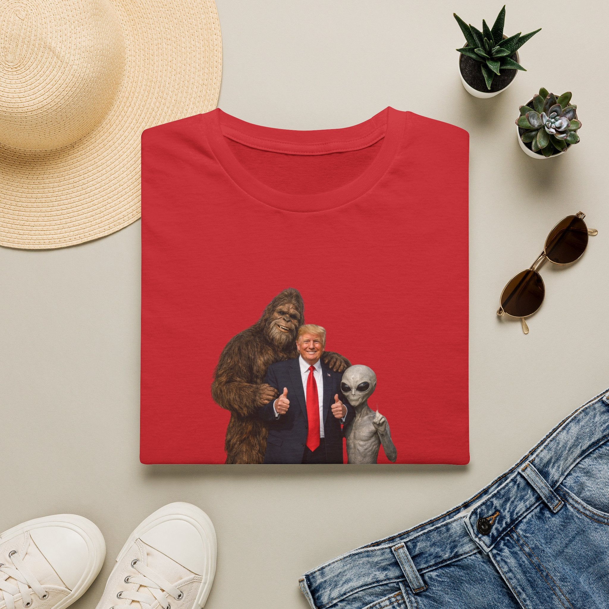 Funny Trump Bigfoot Alien UFO Weird Alien T-Shirt Unisex Softstyle T-Shirt Yeti