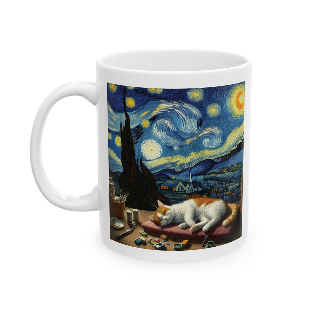 Cat Mug Van Gogh Art Funny The Starry Night Coffee Tea Cup Ceramic Mug Mom Gift