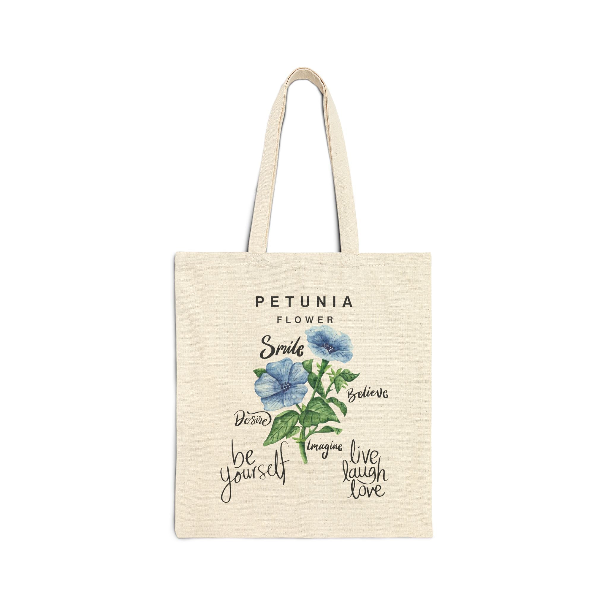Floral Tote Bag Cute Botanical Print Stylish 100% Cotton Petunia Canvas Bag Gift Best Gift