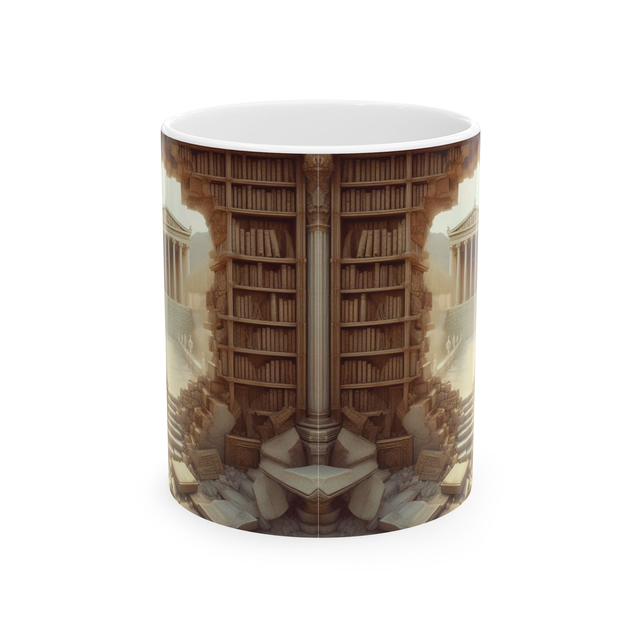 3D Ancient Athens Library Bookshelf Mug Unique Ceramic Mug Coffee Cup Gift Love 11oz