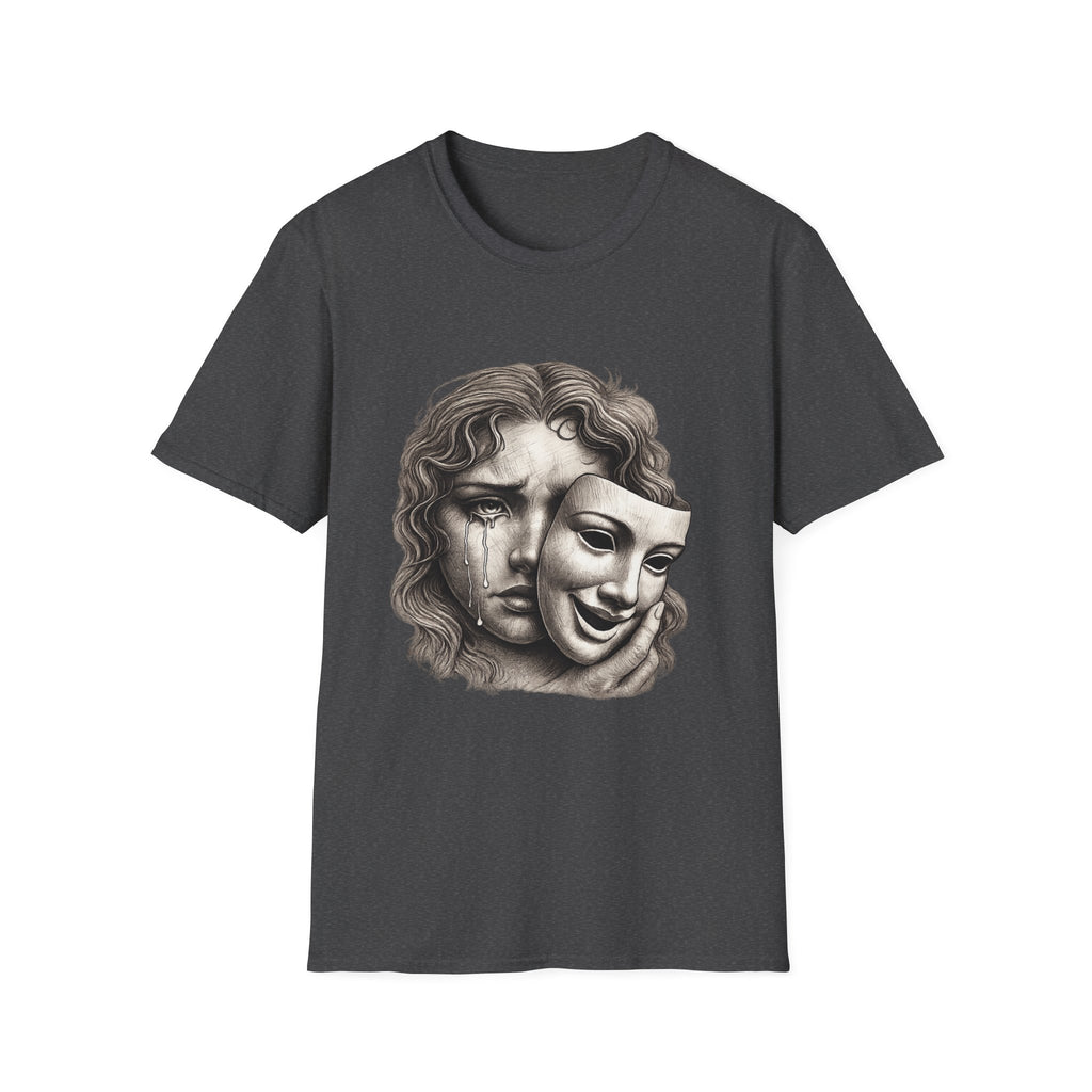 Crying Woman Mask Art T-Shirt | Hidden Emotions Sketch Graphic Tee Unisex Unisex Softstyle T-Shirt