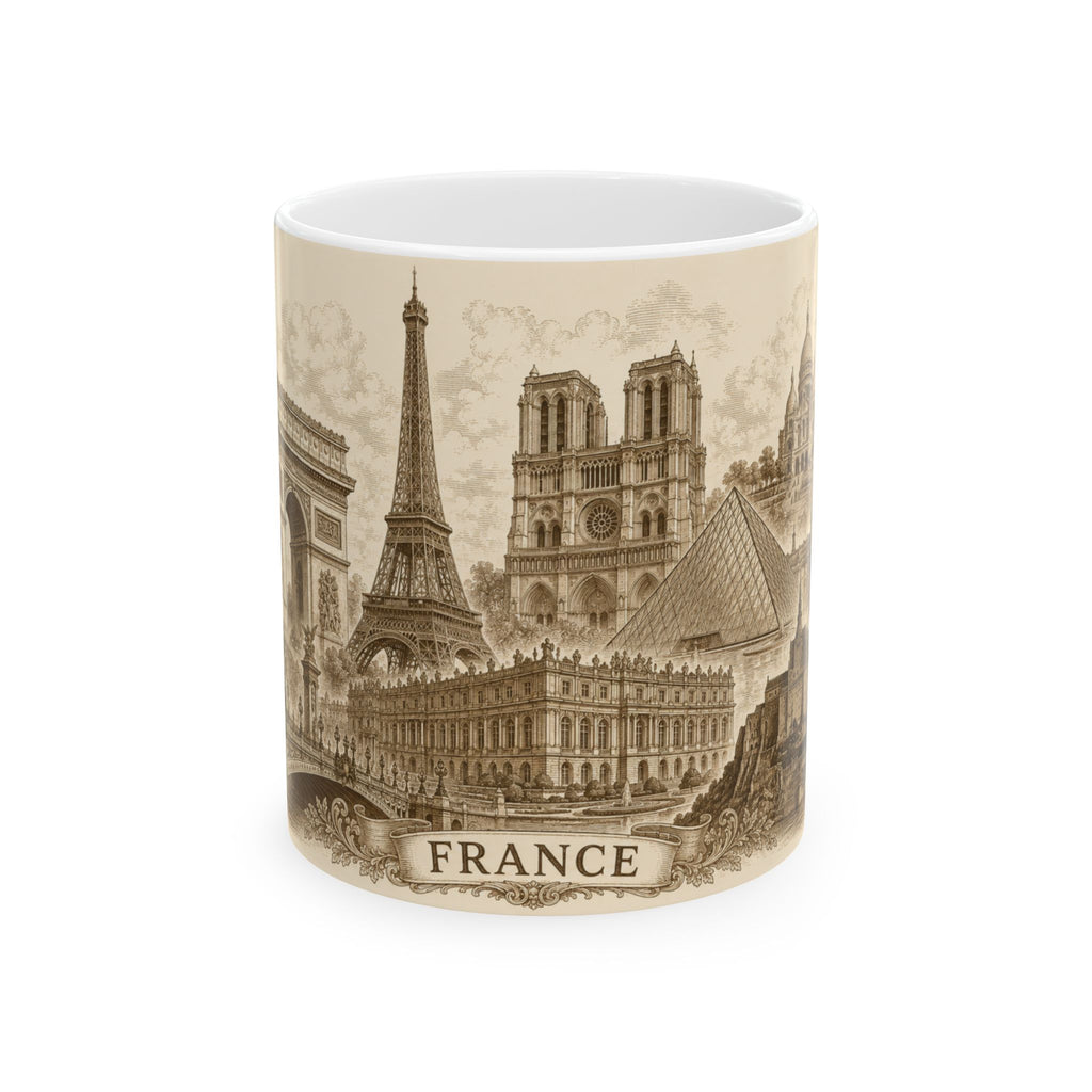 Ceramic Travel Mug French Landmarks Mug — Eiffel Tower Notre Dame Versailles Coffee Cup Gift 11oz 15oz