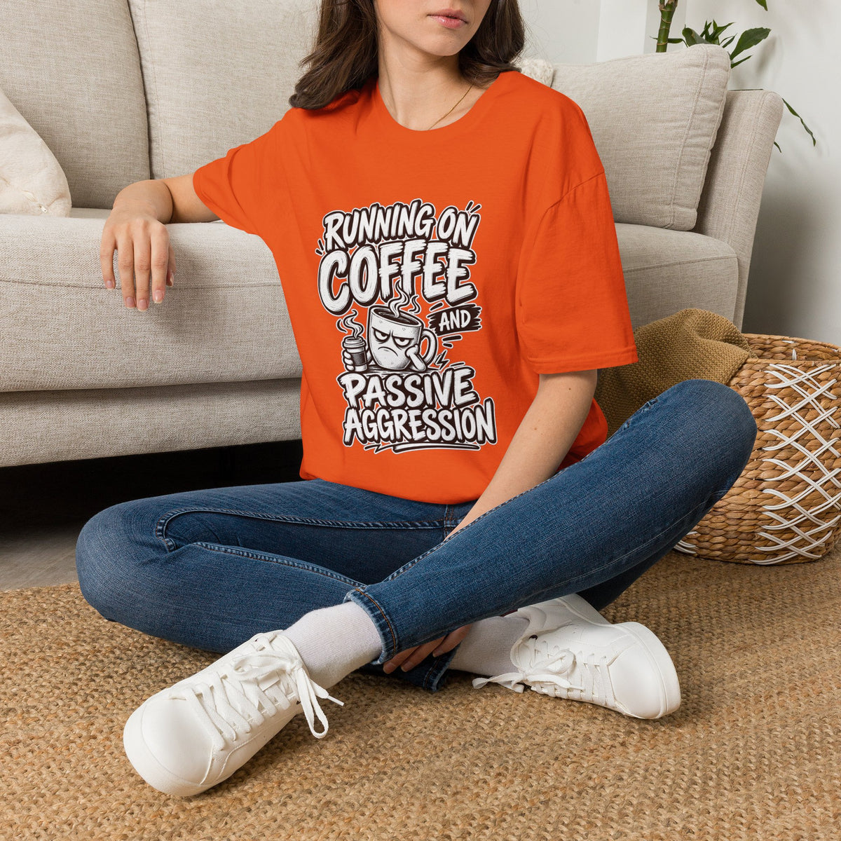 Funny Dark Humor Tshirt — Funny Office Tshirt Dark Humor Graphic Tee Unique Coworker Gift  RUNNING ON COFFEE AND PASSIVE AGGRESSION Shirt