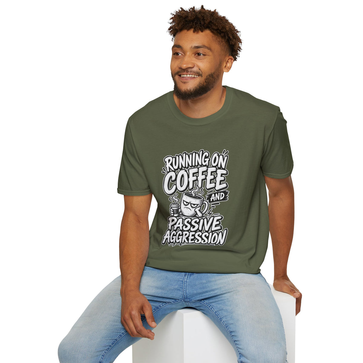 Funny Dark Humor Tshirt — Funny Office Tshirt Dark Humor Graphic Tee Unique Coworker Gift  RUNNING ON COFFEE AND PASSIVE AGGRESSION Shirt