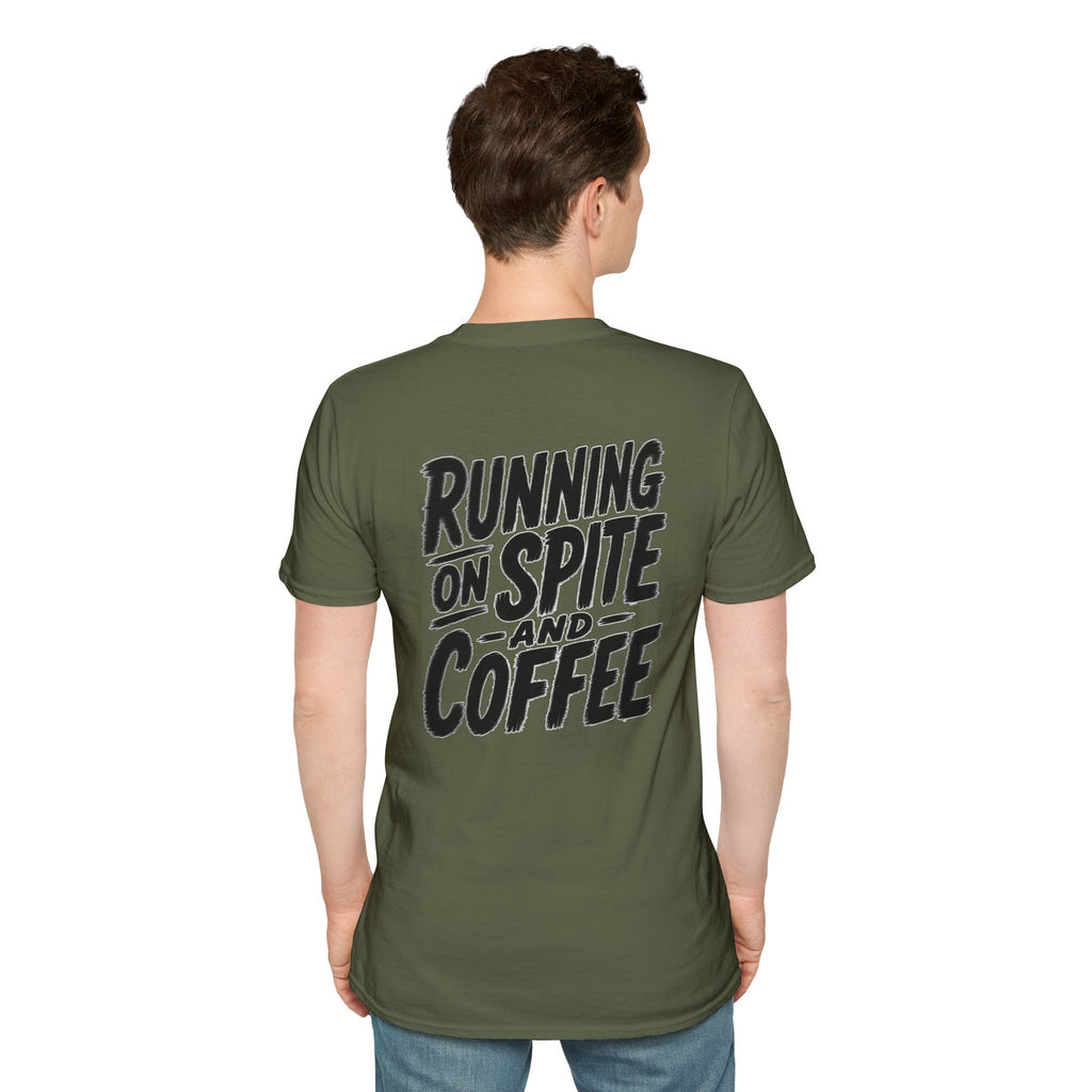 Funny Dark Humor Tshirt Running on Spite and Coffee Shirt — Dark Humor Coffee Lover Graphic Tee
