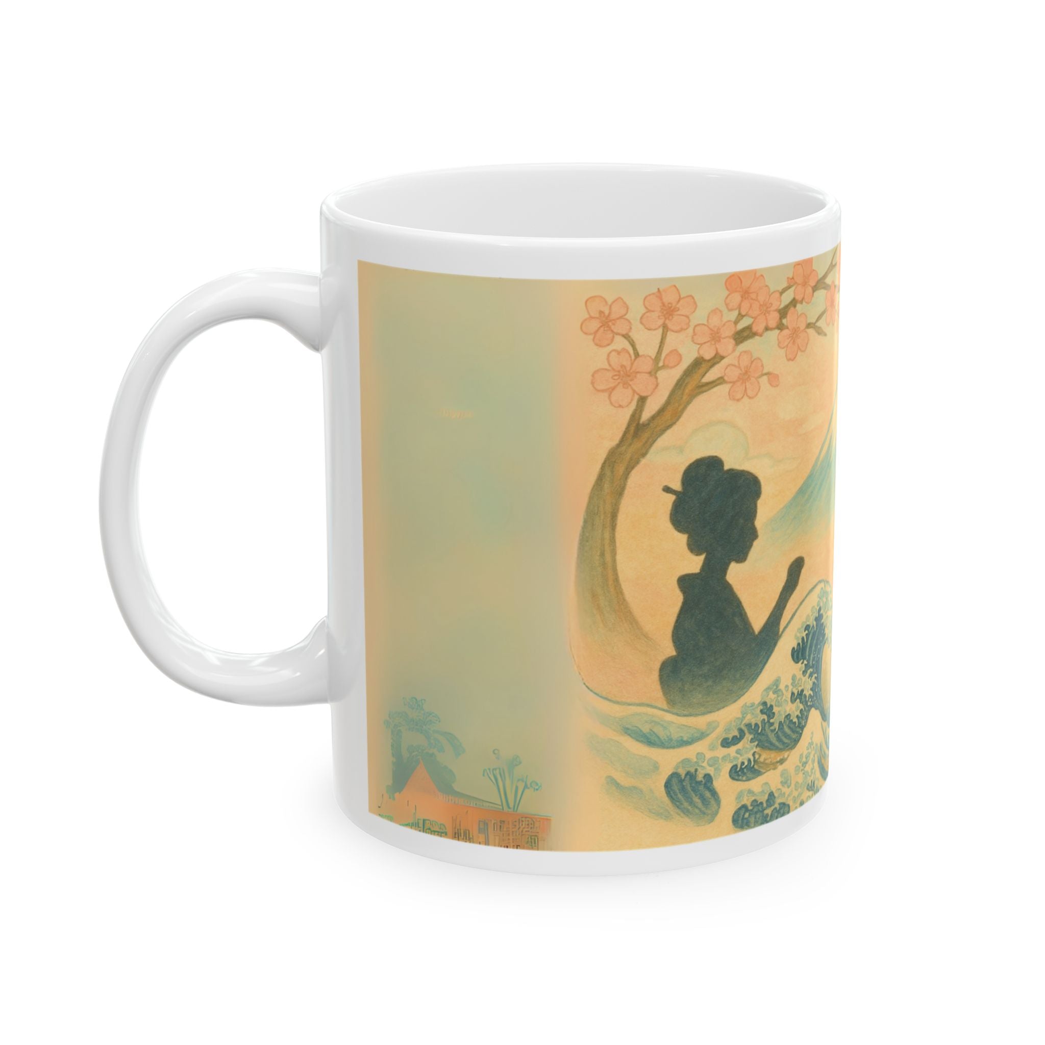 Japan Ceramic Sakura Mount Fuji Shiba Inu Travel Mug Tea Coffee Cup Best Gift 11oz