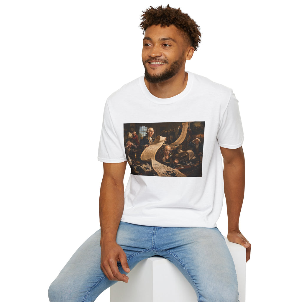 Funny USA Unisex Softstyle T-Shirt Giant Declaration Team Funny Patriotic T-Shirt United States of America Benjamin Franklin George Washington Tshirts
