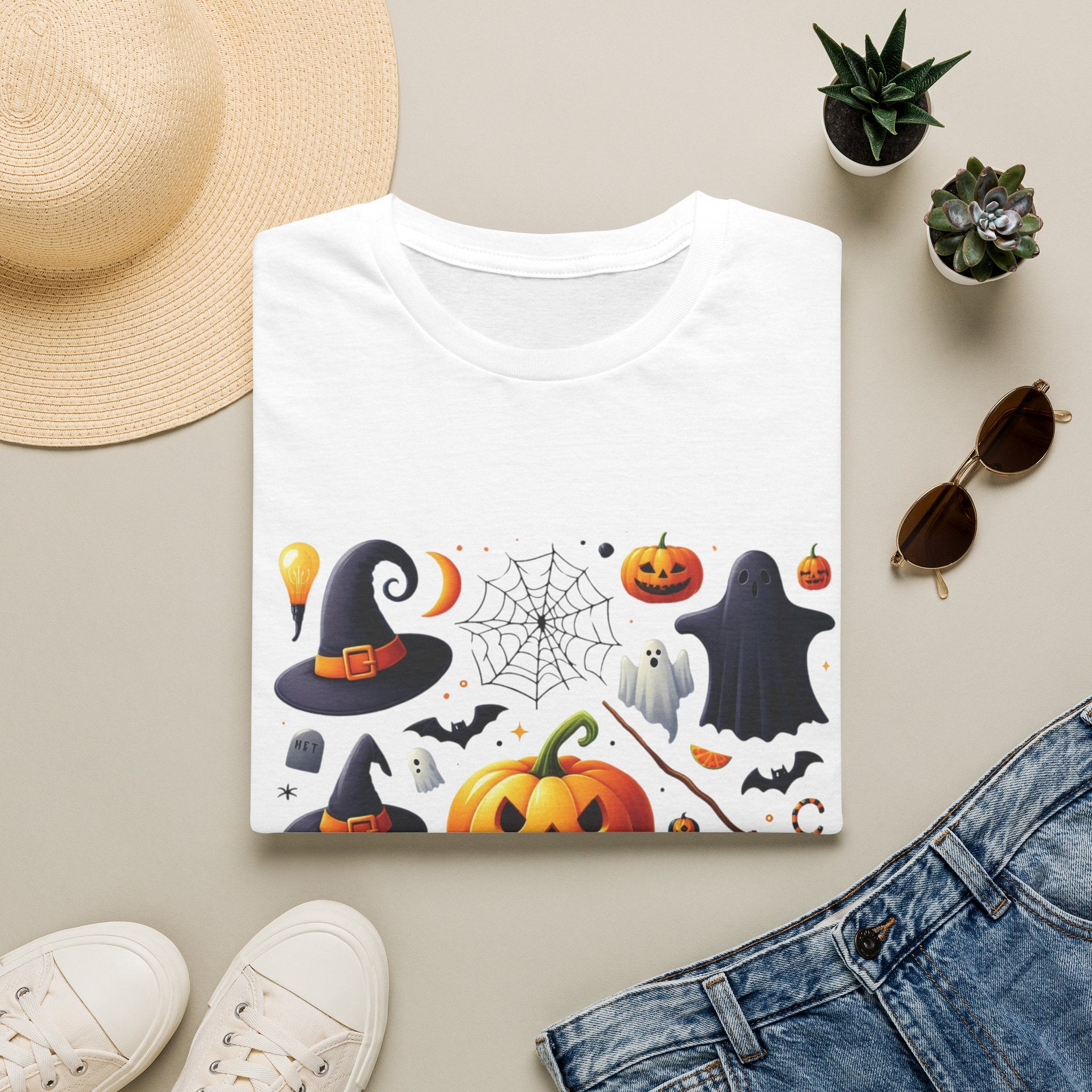 Halloween Pumpkin Face Funny Scary Mens Cotton T-Shirt Tee Top Unisex Women Gift