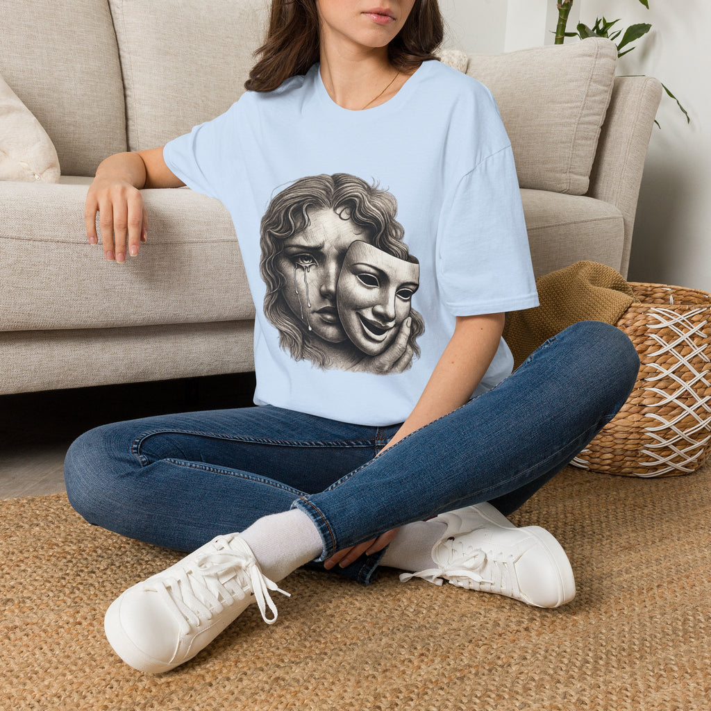 Crying Woman Mask Art T-Shirt | Hidden Emotions Sketch Graphic Tee Unisex Unisex Softstyle T-Shirt