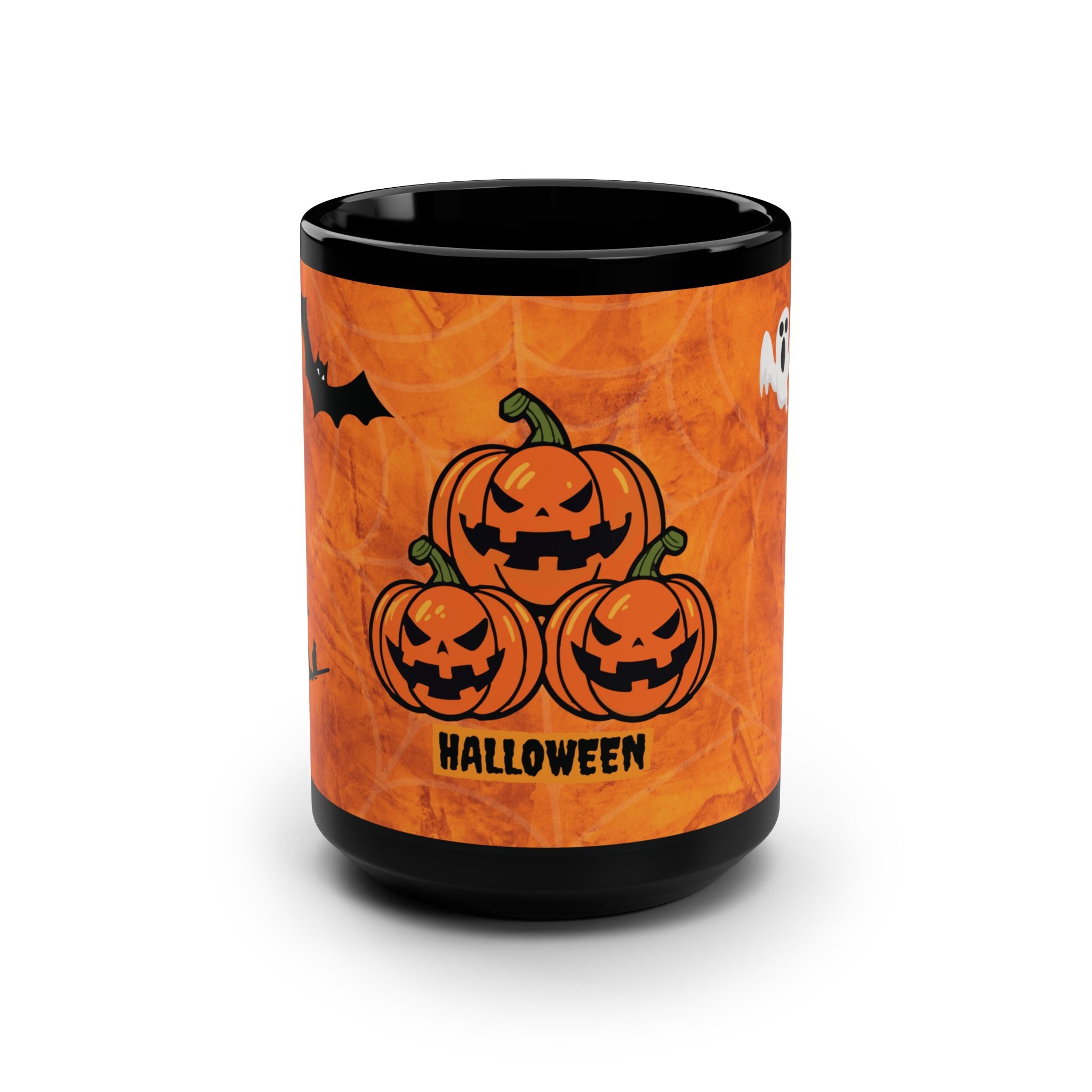 Halloween Cute Pumpkins Ghost Black Coffee Mug Funny Gift Happy Halloween 15oz