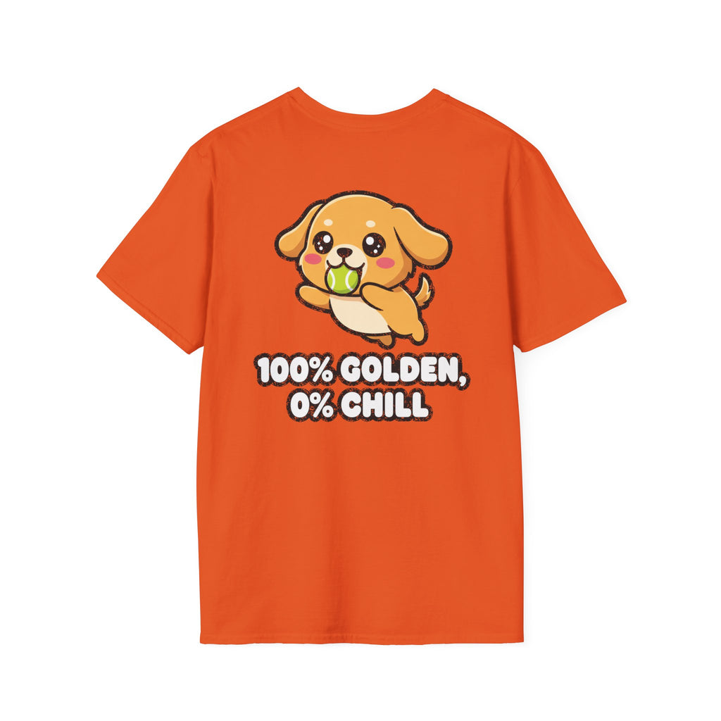 Cute Golden Retriever Shirt 100% Golden, 0% Chill Funny Dog Lover Unisex Softstyle Tee Gift