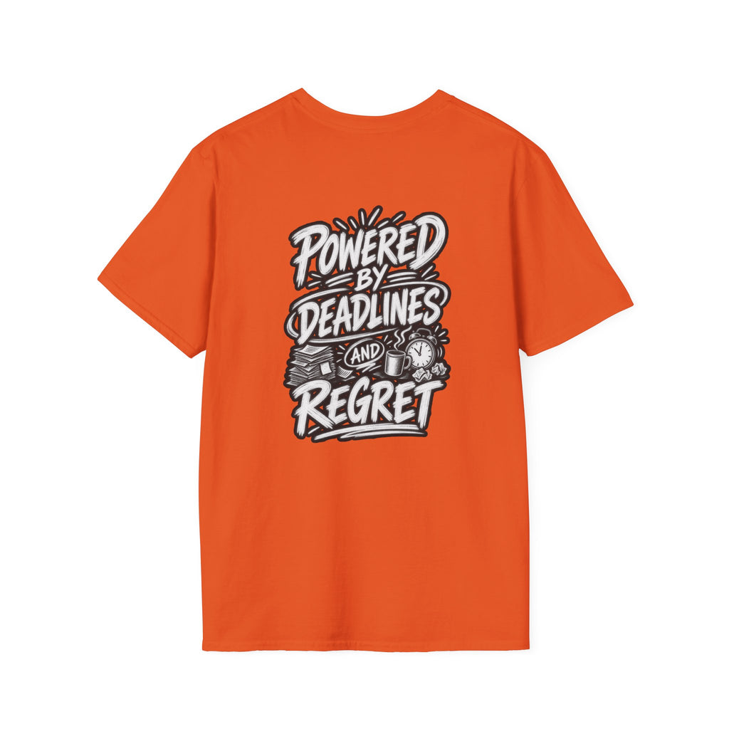 Funny Dark Humor Shirt Powered by Deadlines and Regret Funny Office Tee Unique Coworker Gift