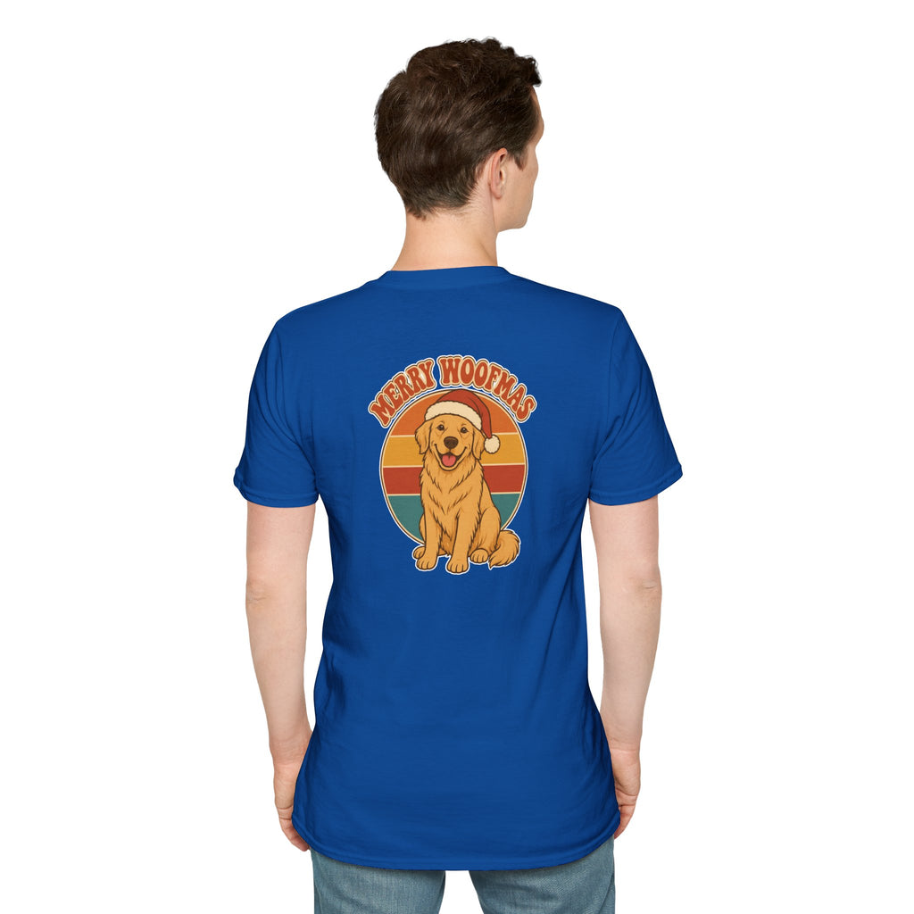 Retro Christmas Dog T-Shirt Merry Woofmas Vintage Dog Lover Shirt Unisex Softstyle Tee Christmas Gift