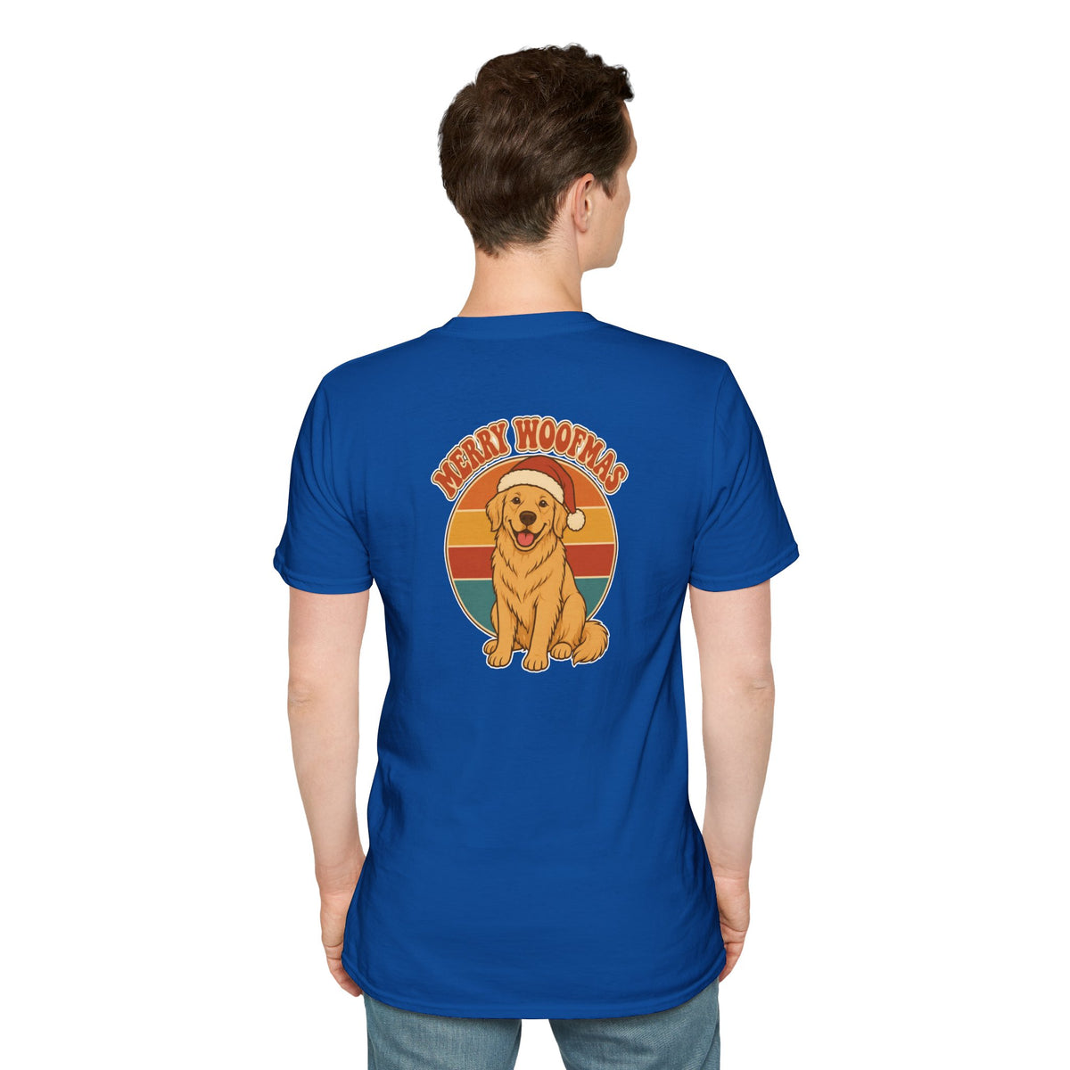 Retro Christmas Dog T-Shirt Merry Woofmas Vintage Dog Lover Shirt Unisex Softstyle Tee Christmas Gift
