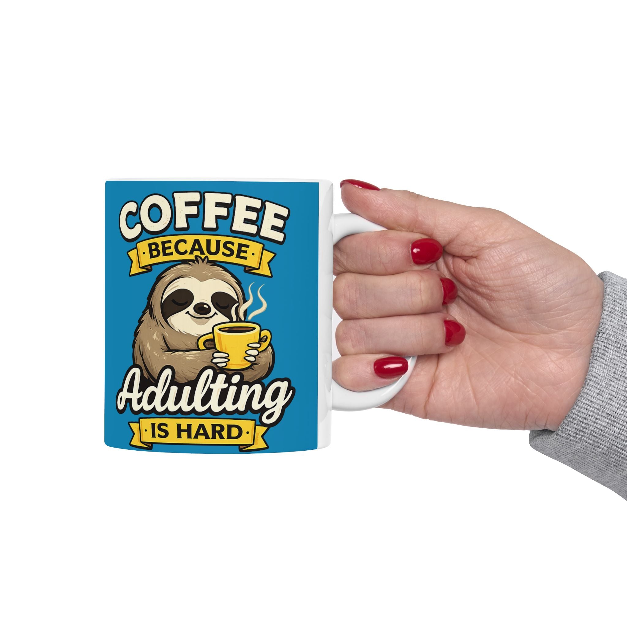 Funny Sloth Coffee Mug Adulting Is Hard Ceramic Coffee Cup Gift for Coworker 11oz