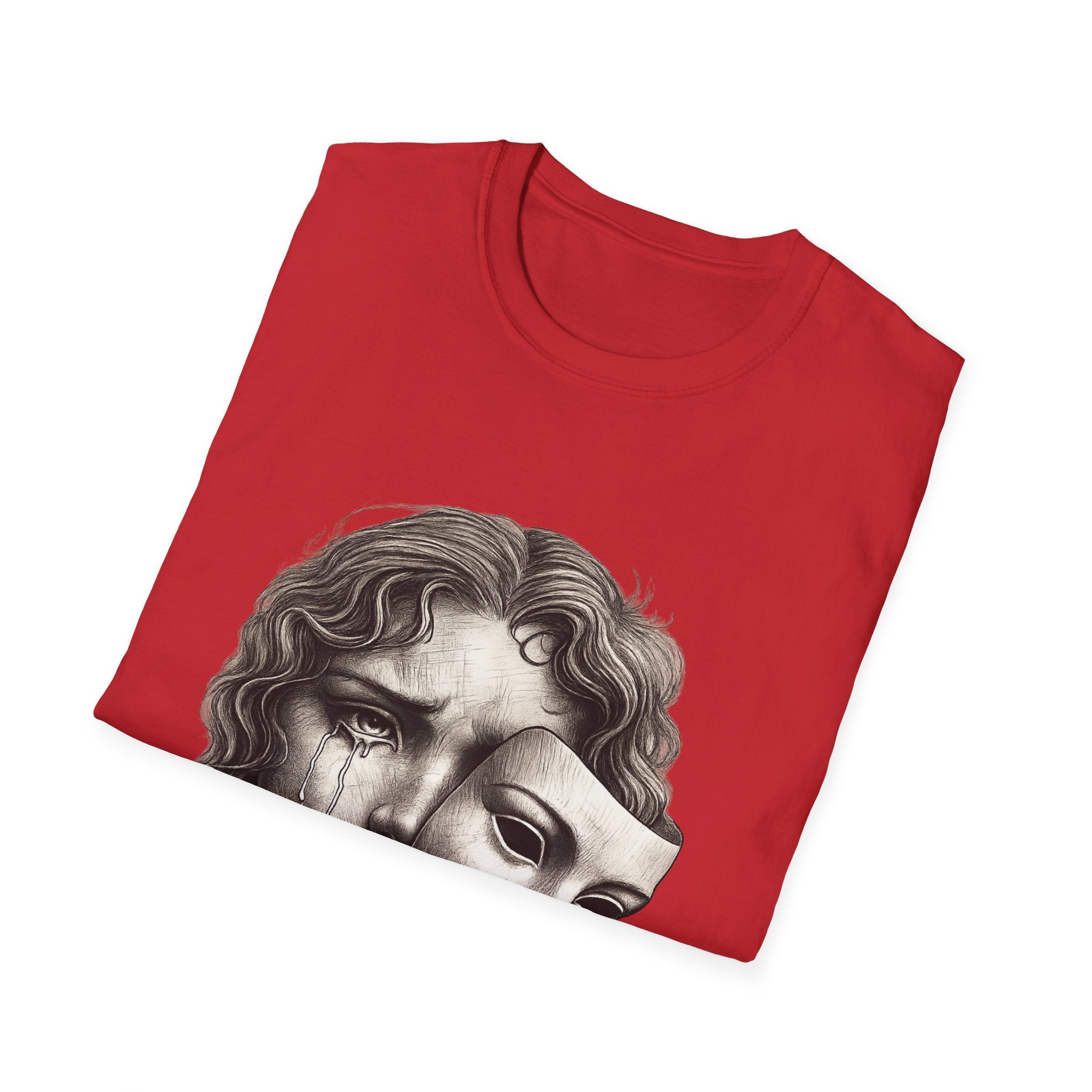 Crying Woman Mask Art T-Shirt | Hidden Emotions Sketch Graphic Tee Unisex Unisex Softstyle T-Shirt