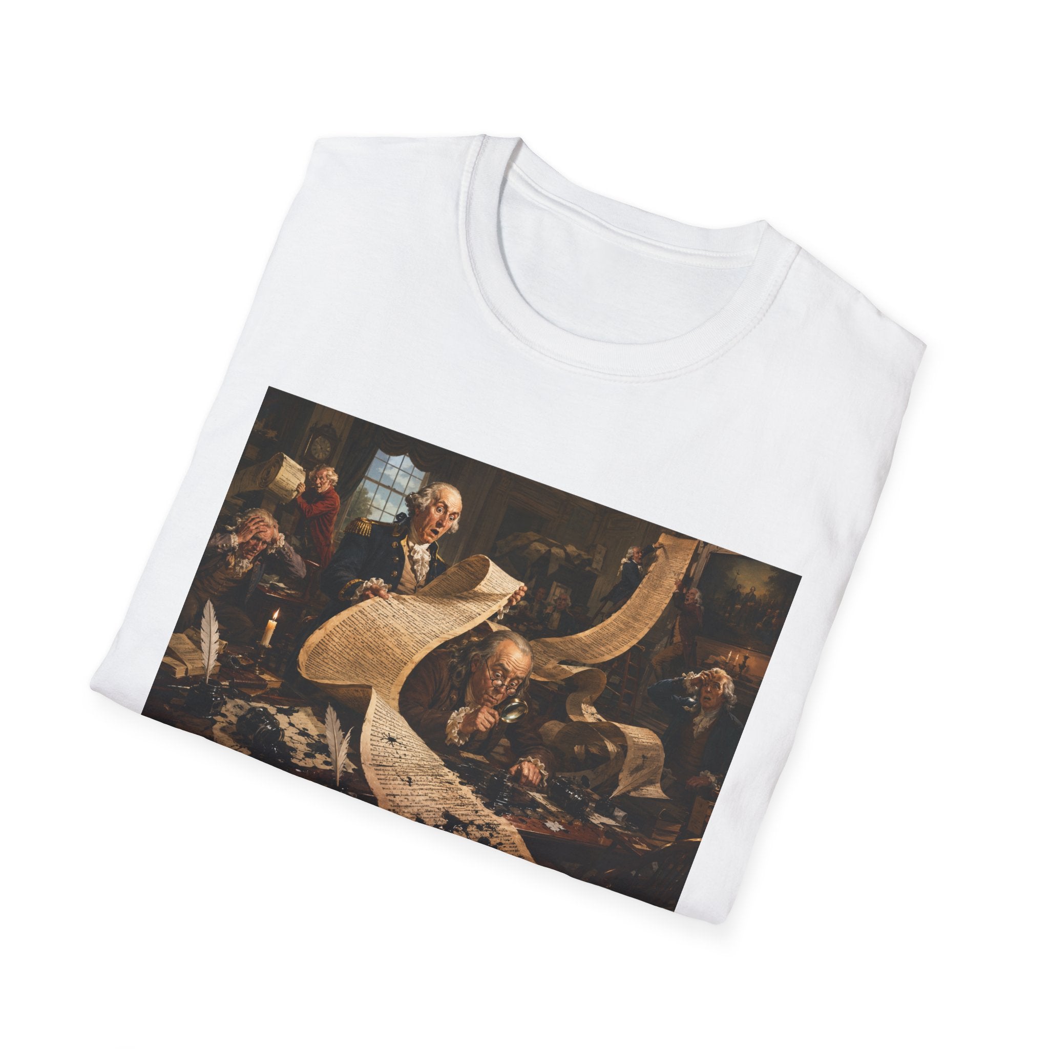 Funny USA Unisex Softstyle T-Shirt Giant Declaration Team Funny Patriotic T-Shirt United States of America Benjamin Franklin George Washington Tshirts
