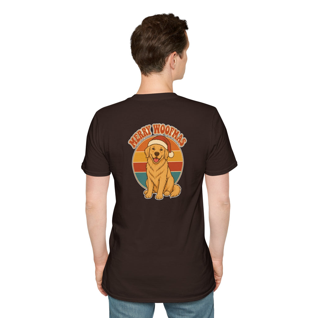 Retro Christmas Dog T-Shirt Merry Woofmas Vintage Dog Lover Shirt Unisex Softstyle Tee Christmas Gift