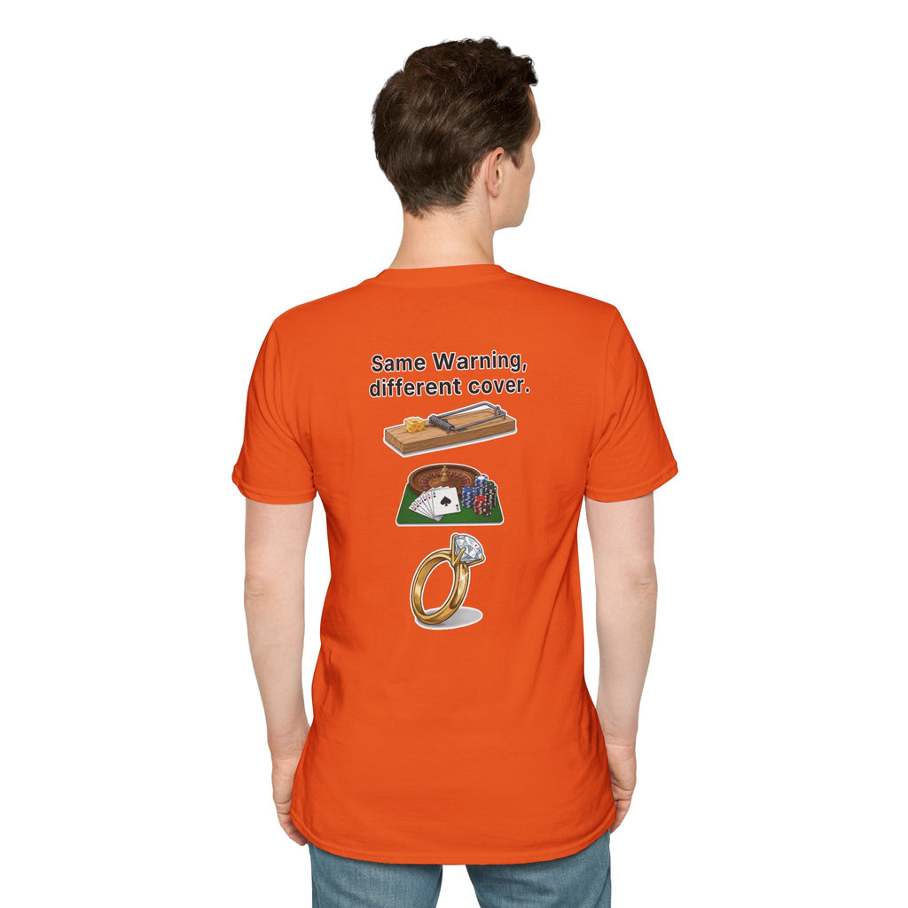 Funny Marriage T-Shirt Same Warning Different Cover Mousetrap Casino Ring Wedding Humor Shirt Groom Bachelor Party Tee