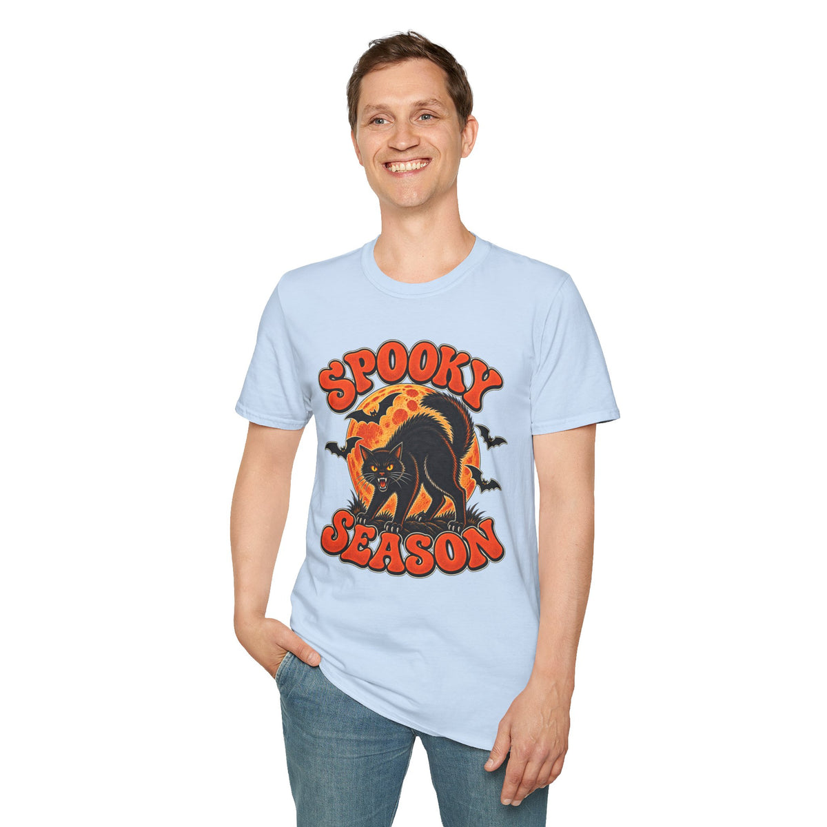 Retro Black Cat Halloween Shirt | Vintage Spooky Season Graphic Tee | Womens Halloween T-Shirt