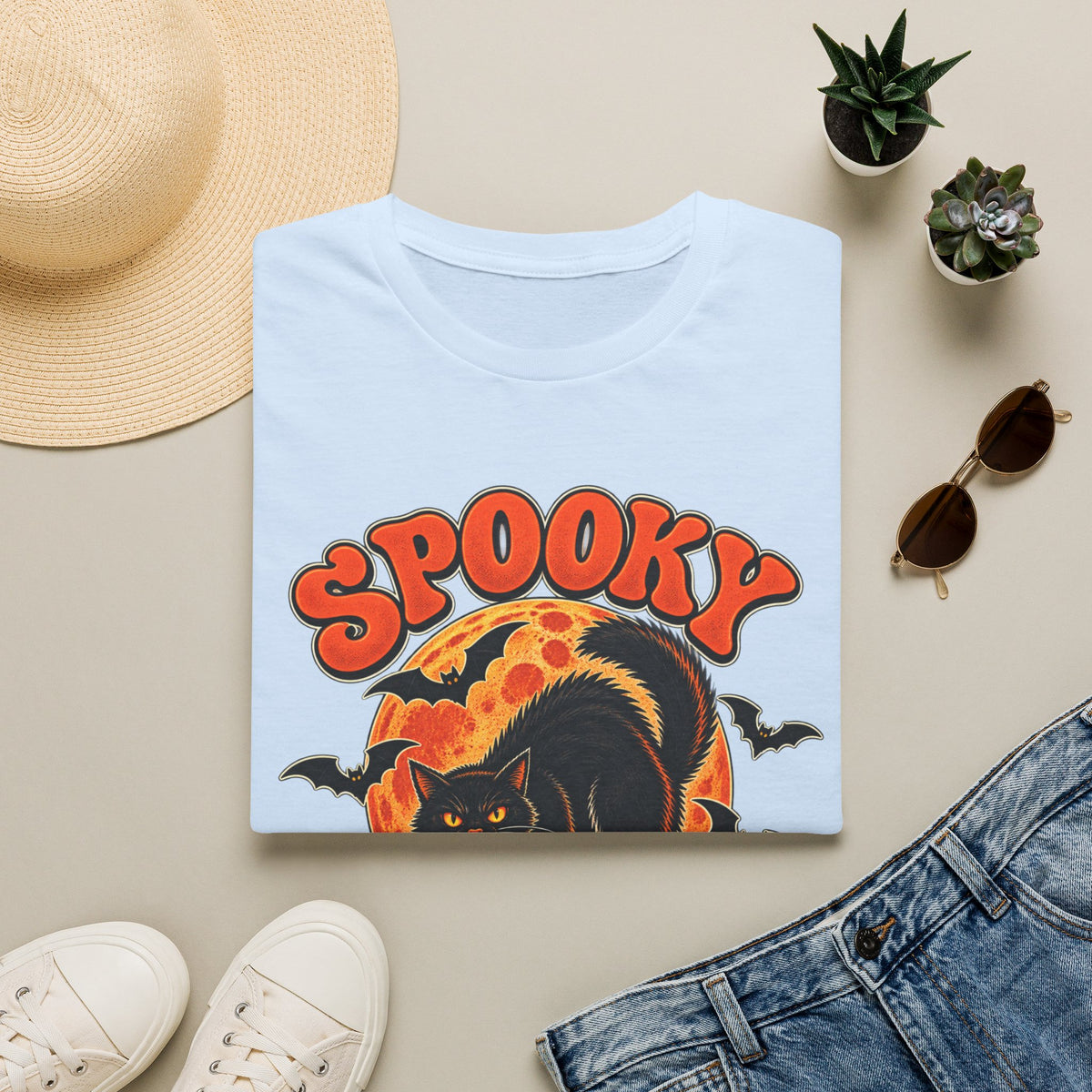 Retro Black Cat Halloween Shirt | Vintage Spooky Season Graphic Tee | Womens Halloween T-Shirt