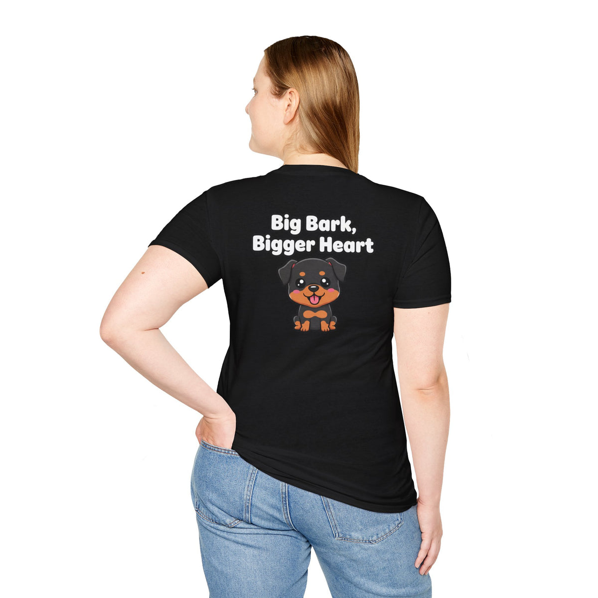 Cute Rottweiler Shirt Big Bark, Bigger Heart Funny Dog Lover Unisex Softstyle Tee Gift
