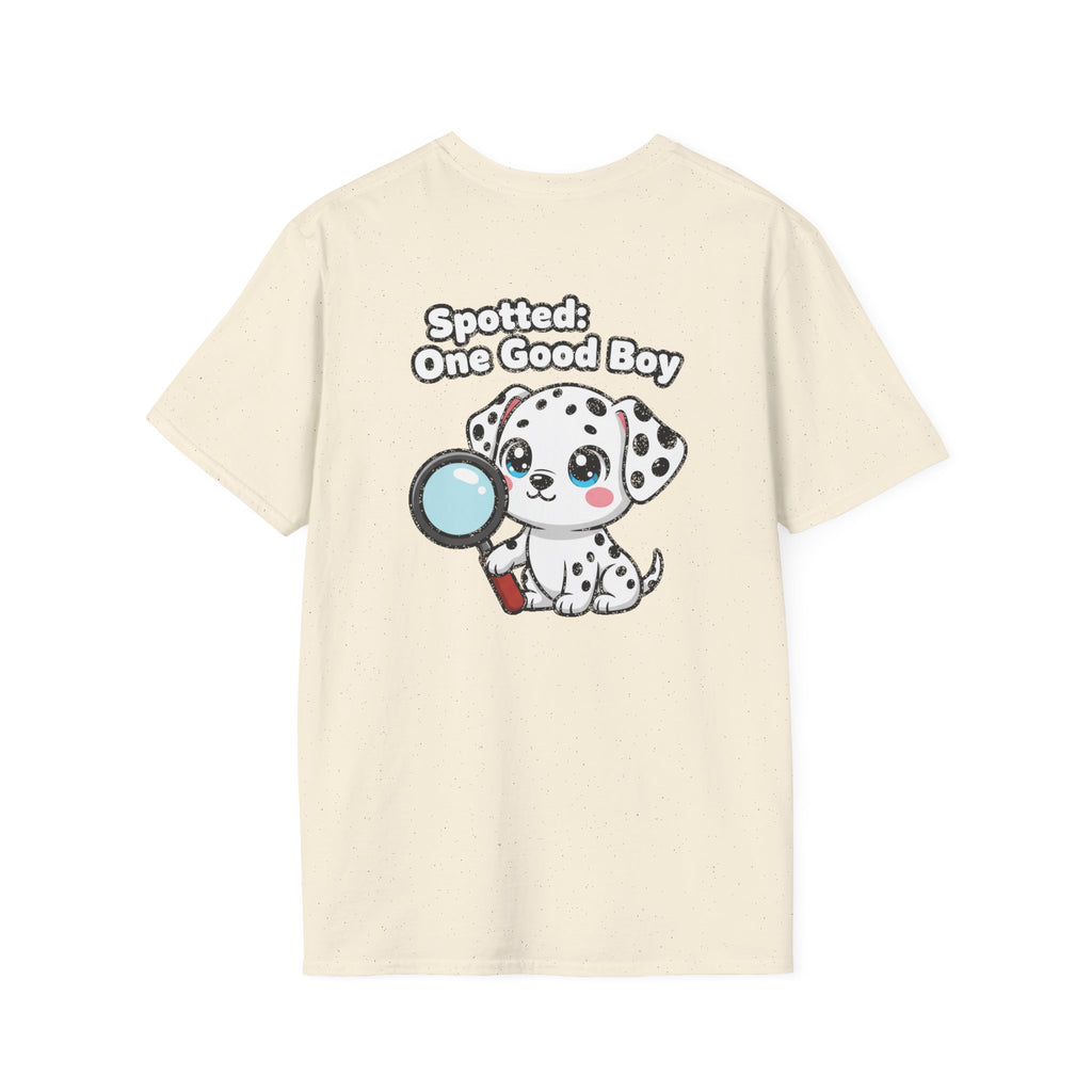 Cute Dalmatian Shirt Spotted: One Good Boy Funny Dog Lover Unisex Softstyle Tee Gift