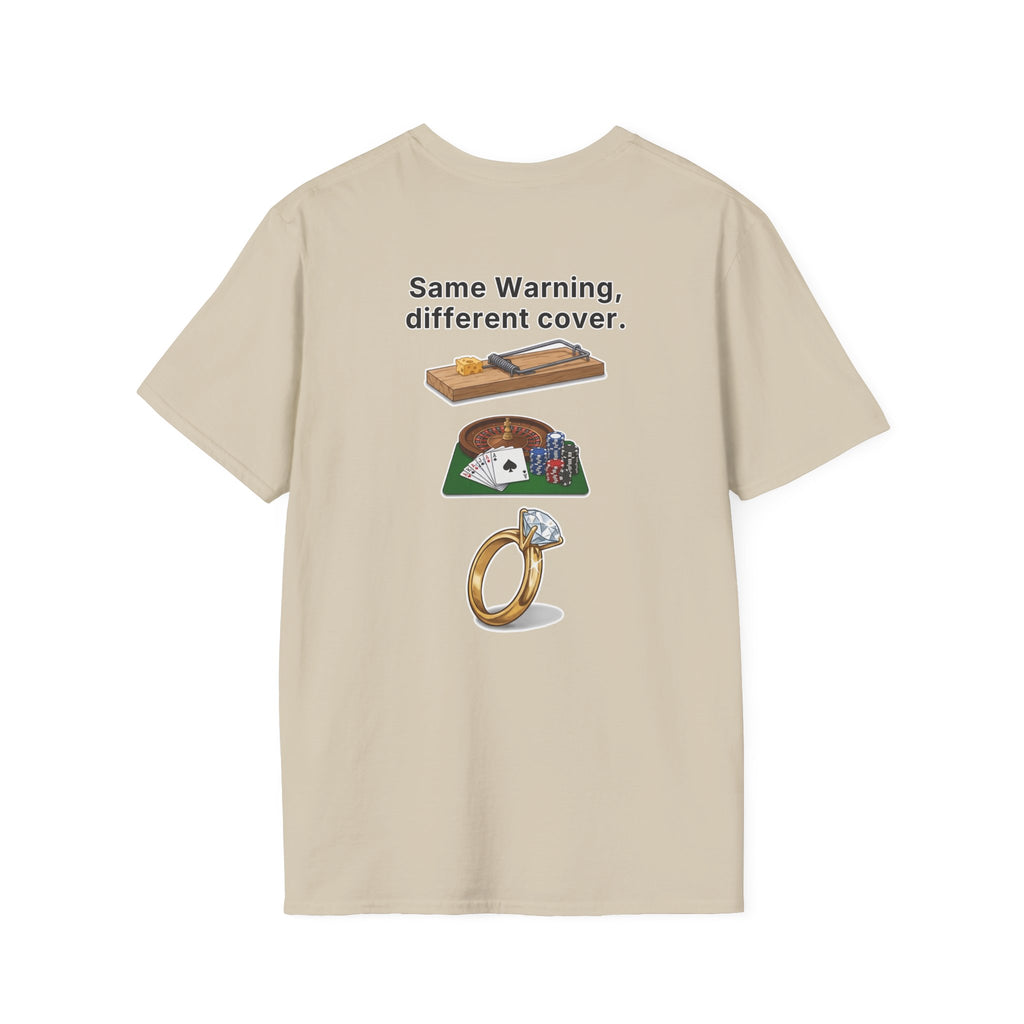 Funny Marriage T-Shirt Same Warning Different Cover Mousetrap Casino Ring Wedding Humor Shirt Groom Bachelor Party Tee