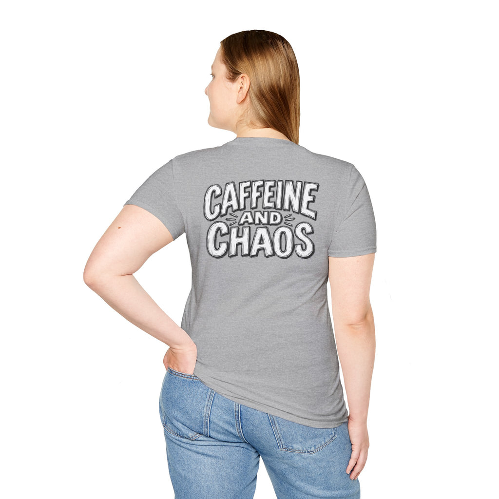 Funny Caffeine and Chaos Shirt Coffee Lover Graphic Tee Dark Humor Tshirt Funny Office Tshirt