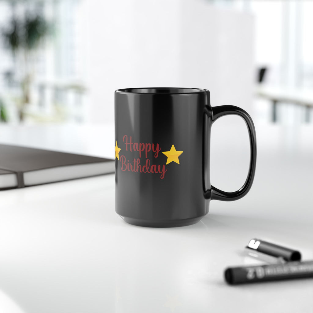 Happy Birthday Gift Black Ceramic Mug Star Great Present Bf Gf Wife Husband 15oz