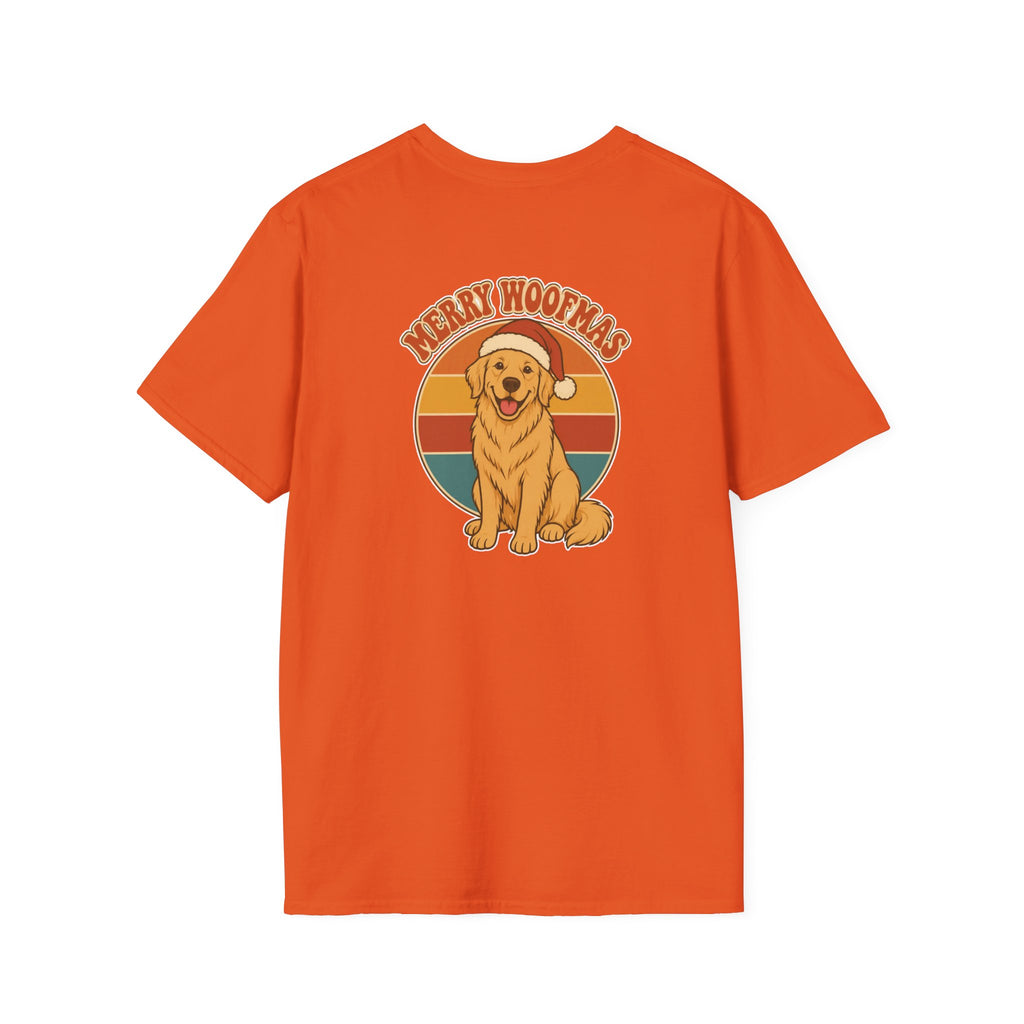 Retro Christmas Dog T-Shirt Merry Woofmas Vintage Dog Lover Shirt Unisex Softstyle Tee Christmas Gift