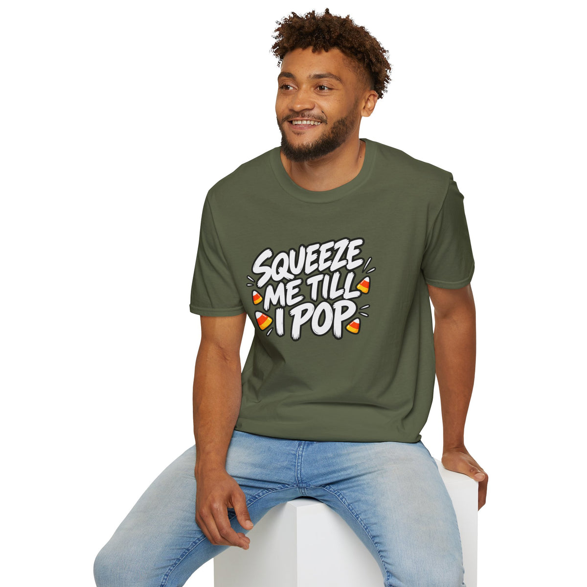 Funny Halloween Shirt Squeeze Me Till I Pop Candy Corn Novelty Tee Graphic T-Shirt