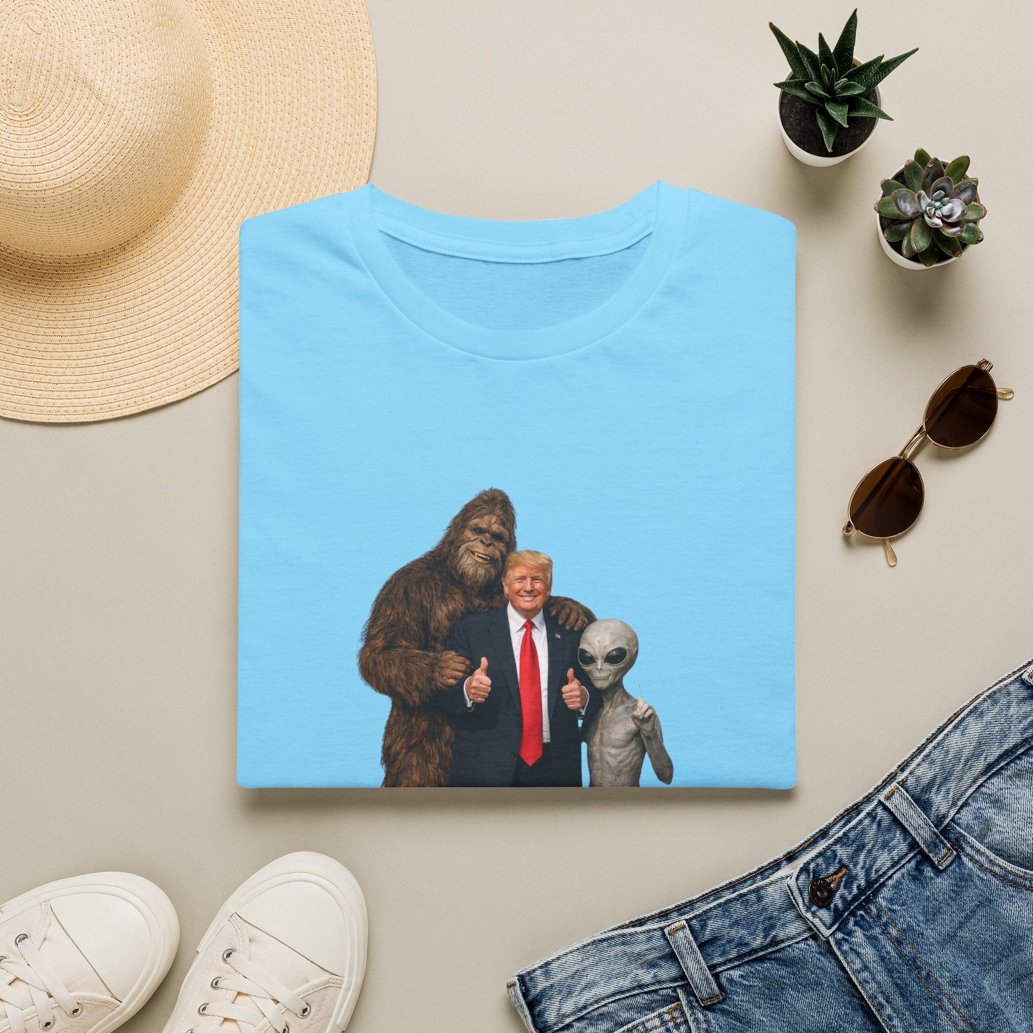 Funny Trump Bigfoot Alien UFO Weird Alien T-Shirt Unisex Softstyle T-Shirt Yeti