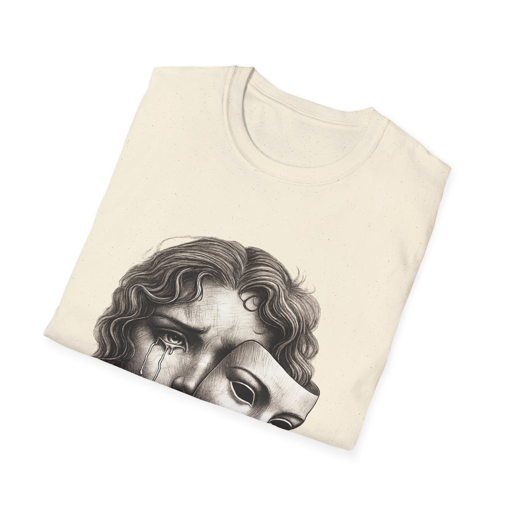 Crying Woman Mask Art T-Shirt | Hidden Emotions Sketch Graphic Tee Unisex Unisex Softstyle T-Shirt
