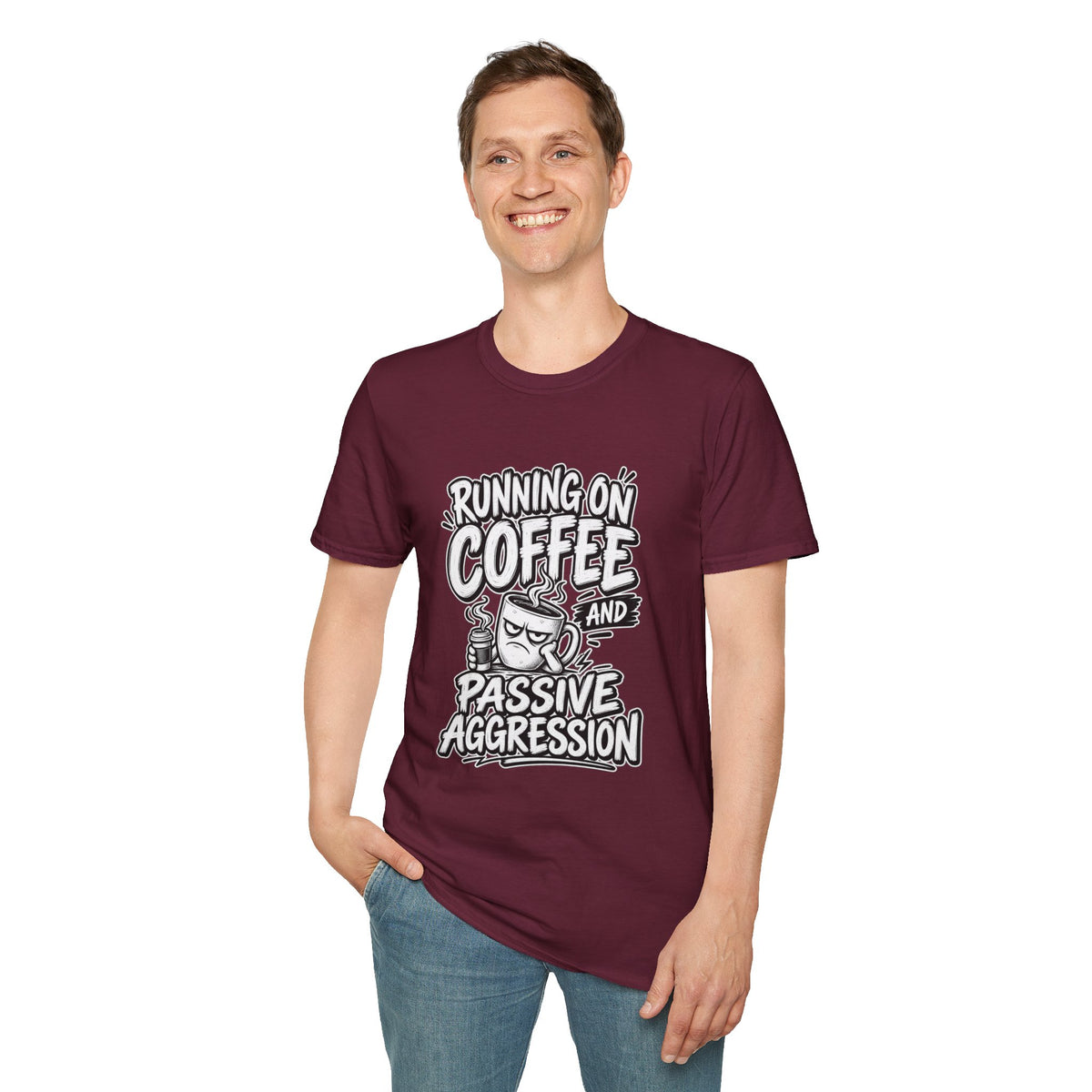 Funny Dark Humor Tshirt — Funny Office Tshirt Dark Humor Graphic Tee Unique Coworker Gift  RUNNING ON COFFEE AND PASSIVE AGGRESSION Shirt