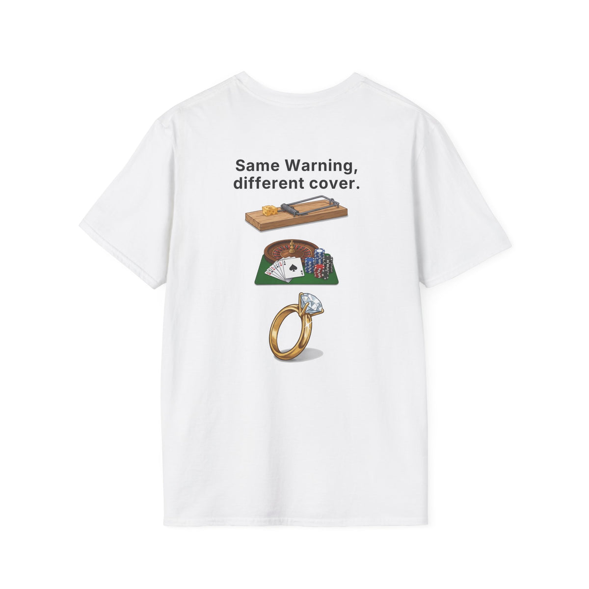 Funny Marriage T-Shirt Same Warning Different Cover Mousetrap Casino Ring Wedding Humor Shirt Groom Bachelor Party Tee