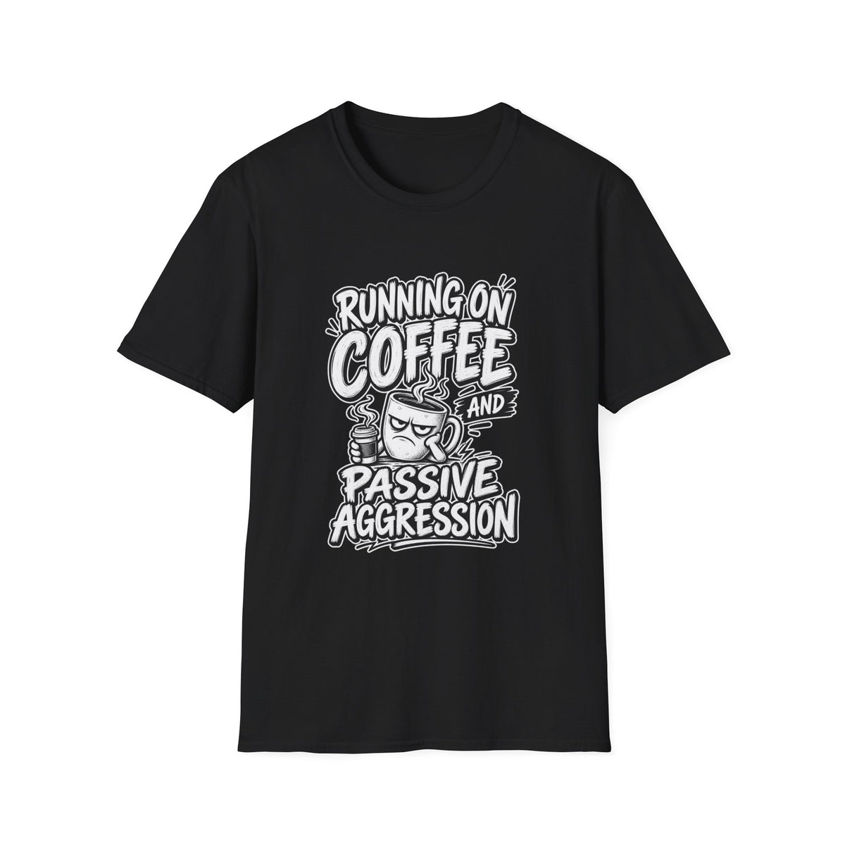 Funny Dark Humor Tshirt — Funny Office Tshirt Dark Humor Graphic Tee Unique Coworker Gift  RUNNING ON COFFEE AND PASSIVE AGGRESSION Shirt