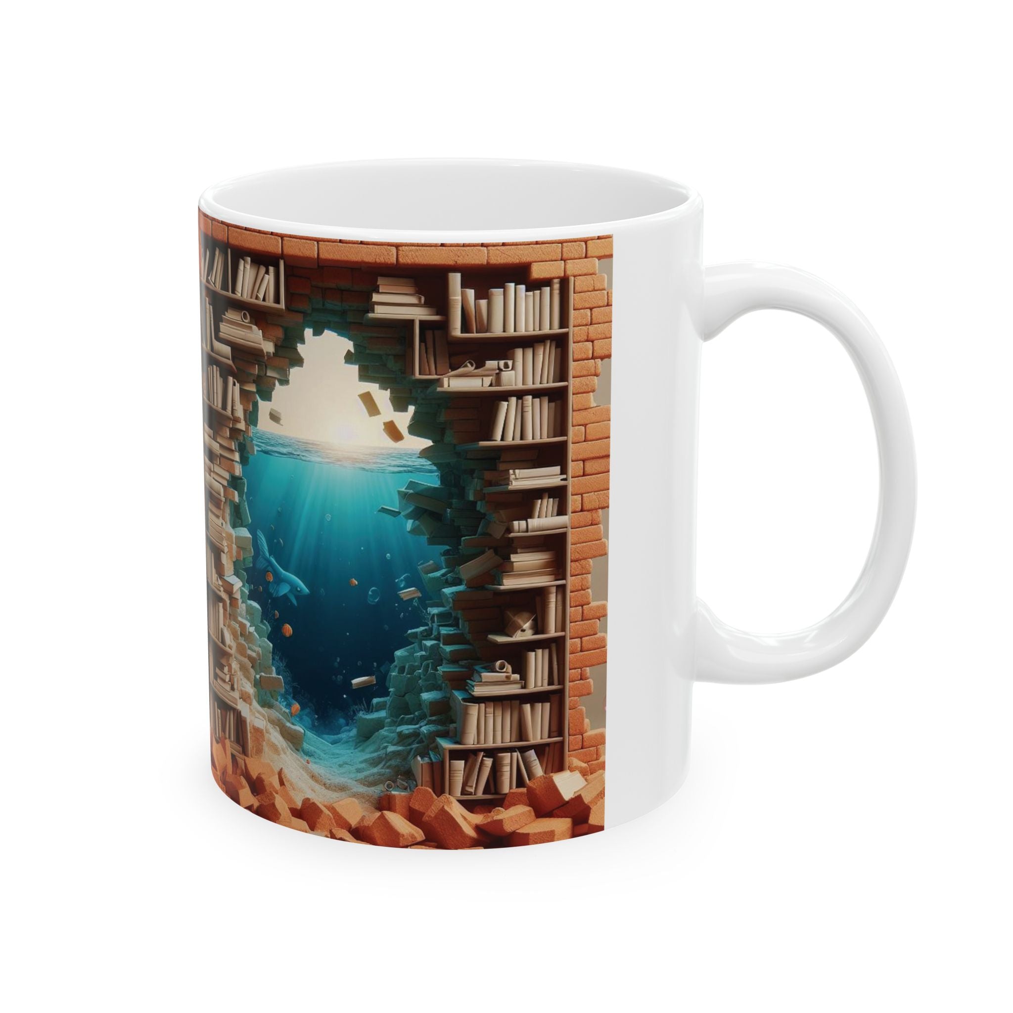 3D Bookshelf Mug Library Mugs Book Marine Ceramic Mug Tea Cup Unique Office Gift