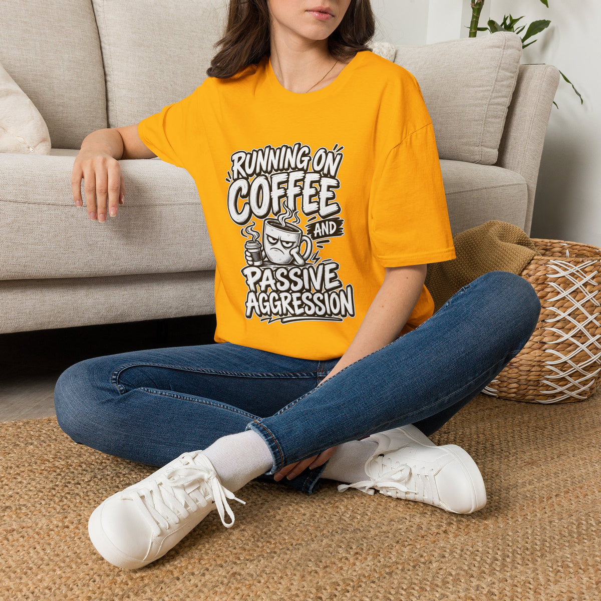 Funny Dark Humor Tshirt — Funny Office Tshirt Dark Humor Graphic Tee Unique Coworker Gift  RUNNING ON COFFEE AND PASSIVE AGGRESSION Shirt