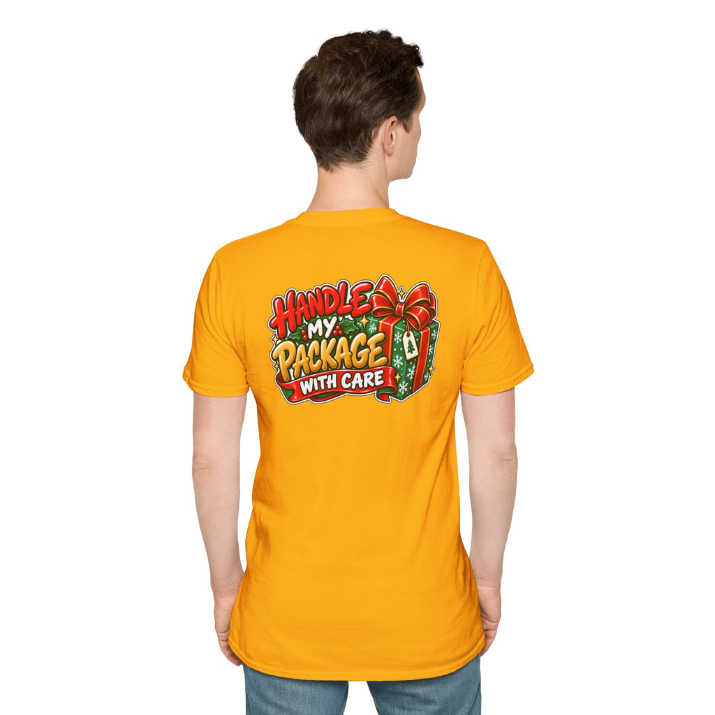Funny Christmas Pun Tee Cheeky Holiday Shirt Dark Humor Funny Shirt HANDLE MY PACKAGE WITH CARE T-Shirt Unique Gift