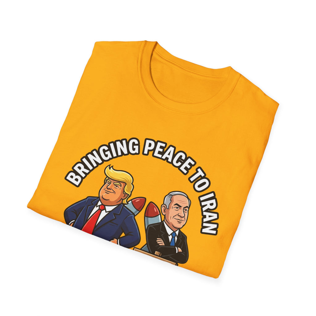 Trump T-Shirt Benjamin Netanyahu Iran War Satiric Mens Unisex Softstyle T-Shirt