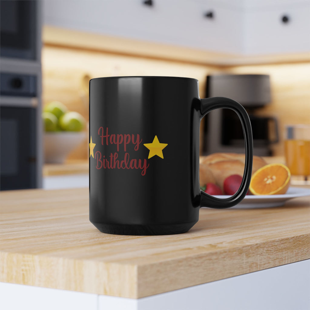 Happy Birthday Gift Black Ceramic Mug Star Great Present Bf Gf Wife Husband 15oz
