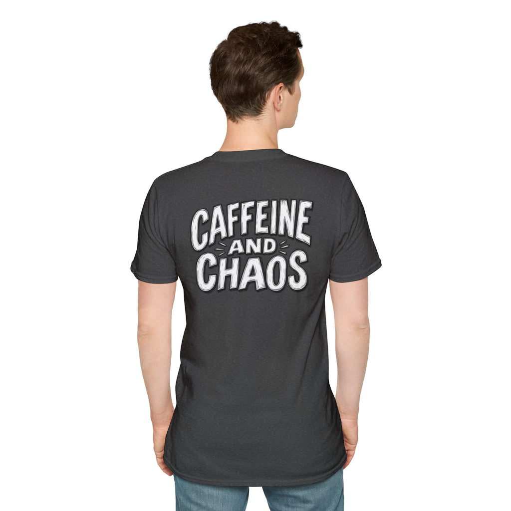 Funny Caffeine and Chaos Shirt Coffee Lover Graphic Tee Dark Humor Tshirt Funny Office Tshirt
