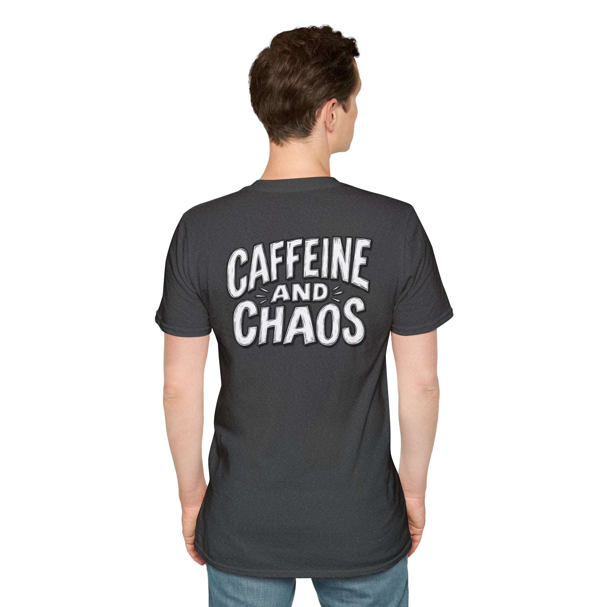 Funny Caffeine and Chaos Shirt Coffee Lover Graphic Tee Dark Humor Tshirt Funny Office Tshirt