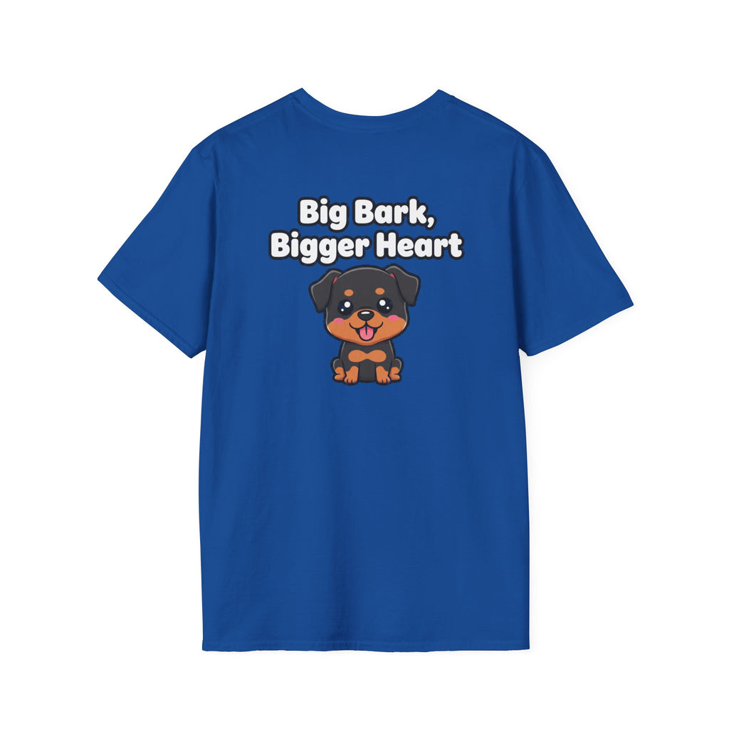 Cute Rottweiler Shirt Big Bark, Bigger Heart Funny Dog Lover Unisex Softstyle Tee Gift